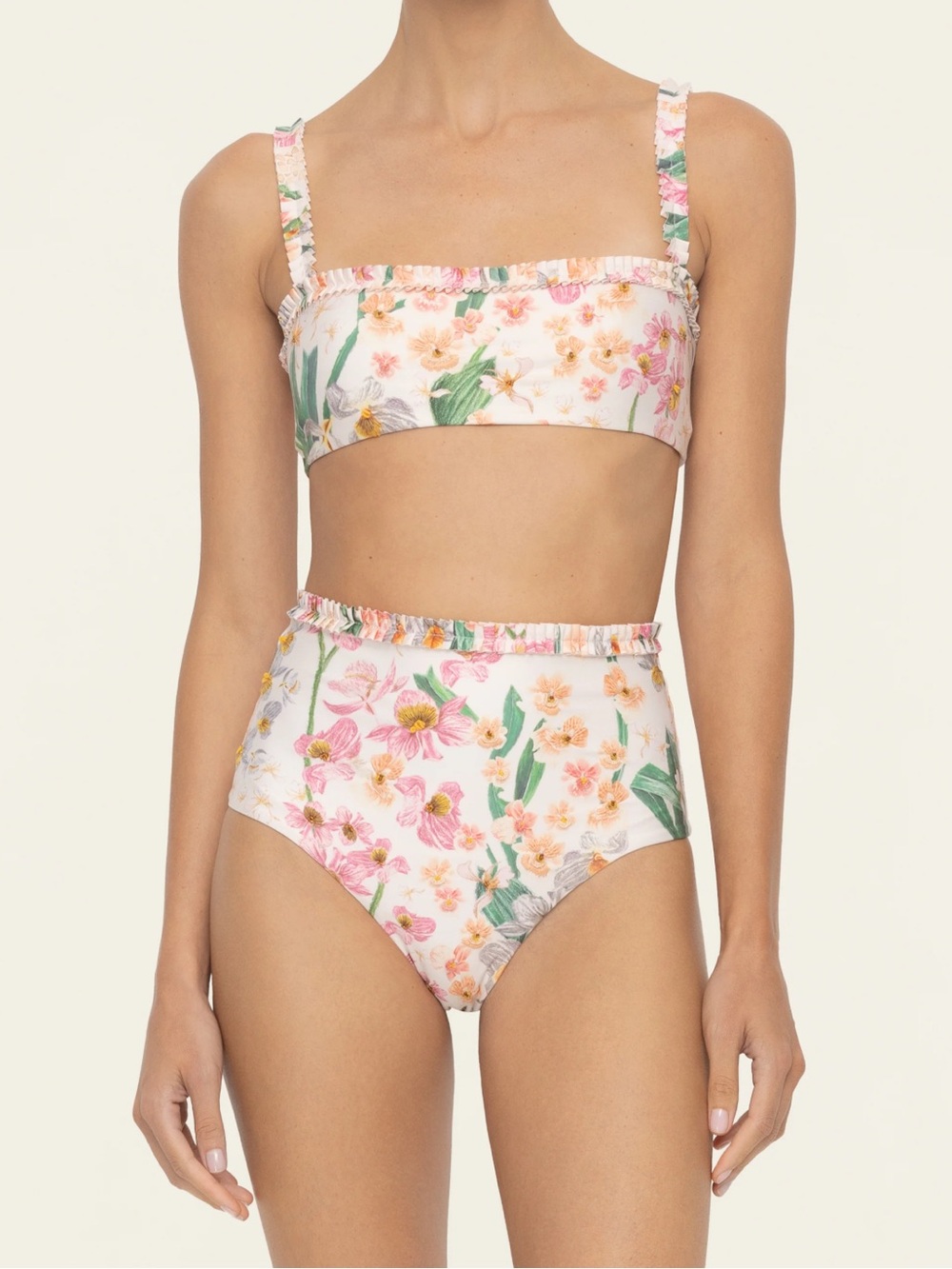 Agua Bendita Cream and Pink Floral Bikini Set